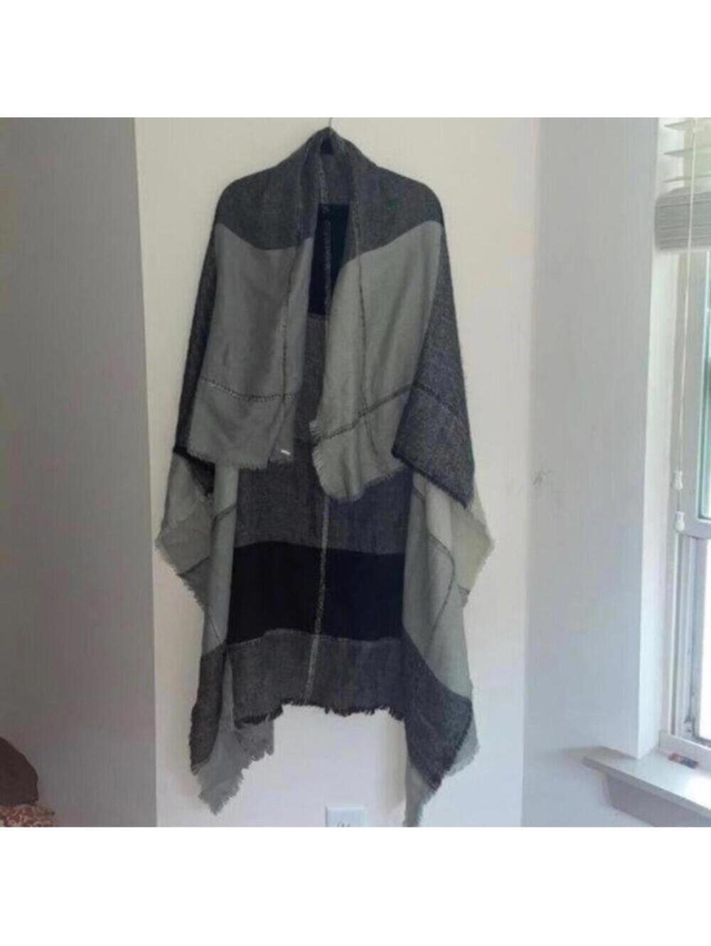 Grey Plaid Patchwork Print Large Square Multi Use Scarf Shawl Shrug Cape